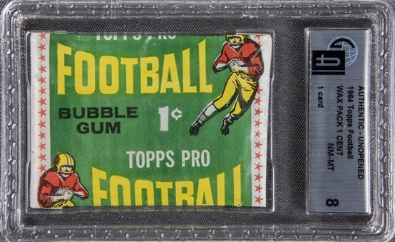 1964 Topps Football Unopened One-Cent Wax Pack - GAI NM-MT 8